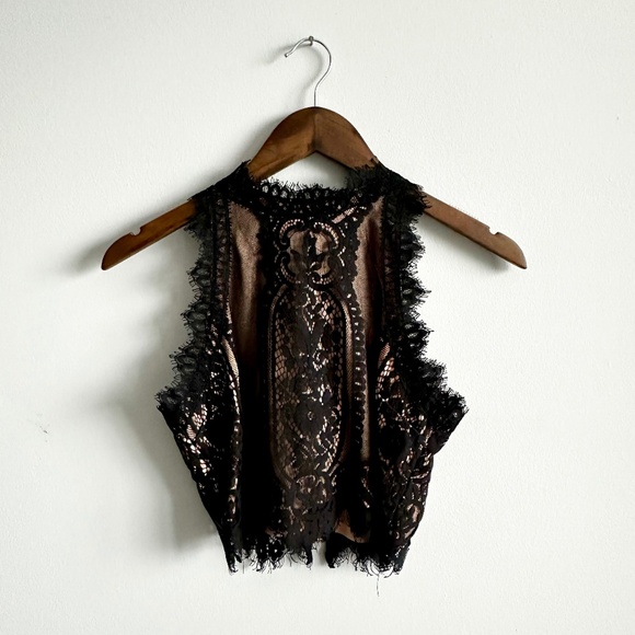 a.peach black lace sleeveless top - Picture 1 of 8